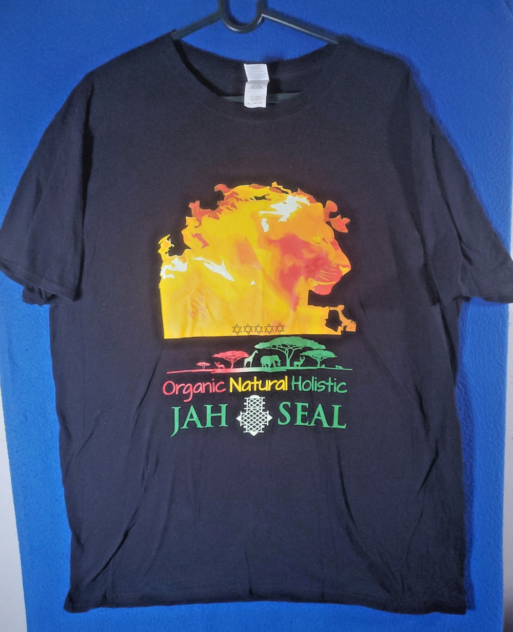 Jah Seal Shirt Organic Natural Holistic Black Lion Savanna Reggae Men's Size XL